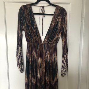 Deep V-Neck Full Length Sleeve Dress